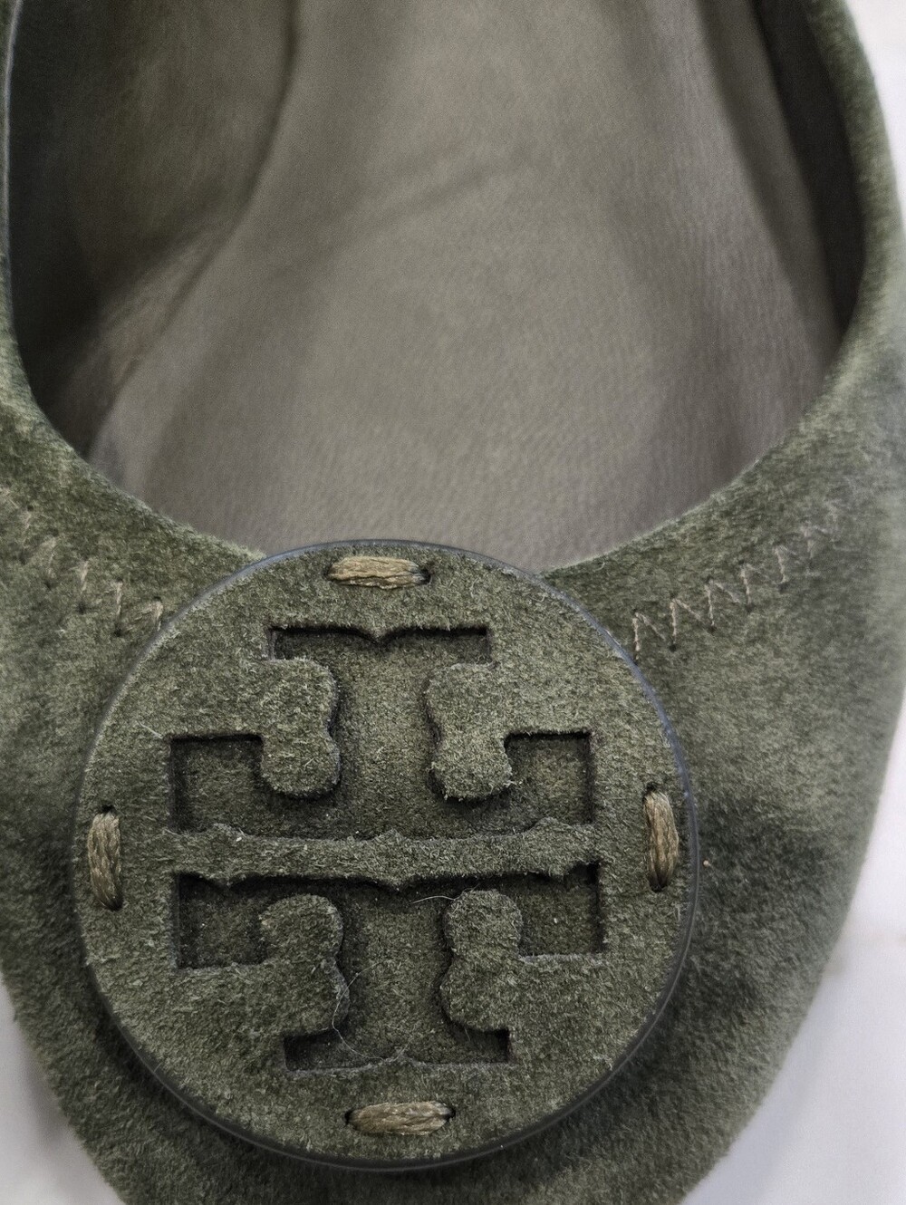 Tory Burch Olive Green Suede Ballet Flat.